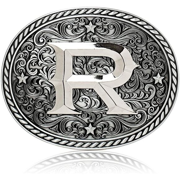 Women\'s Silver R Cowgirl Initial Large Letter Zinc Alloy Imported Belt Buckles main image 5
